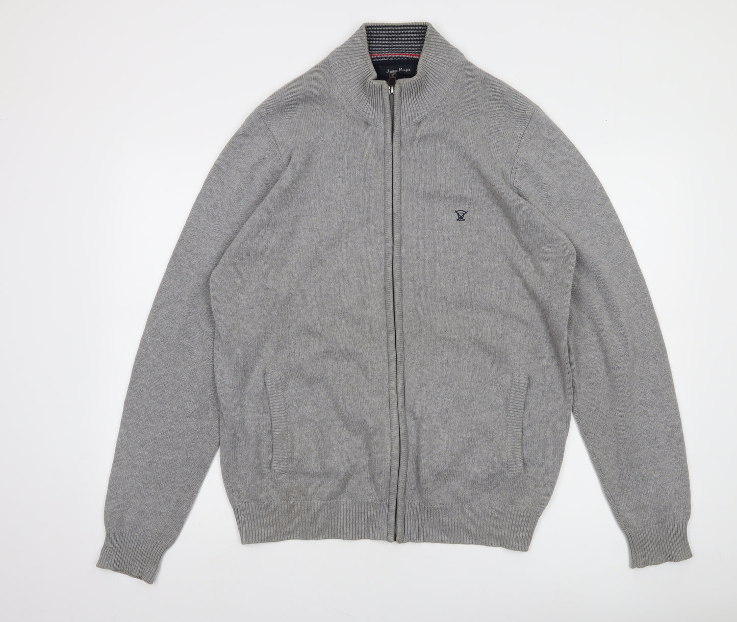 James Pringle Men’s Grey Cotton Full Zip Jumper M Regular Fit
