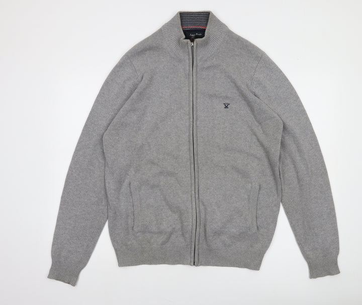James Pringle Men’s Grey Cotton Full Zip Jumper M Regular Fit
