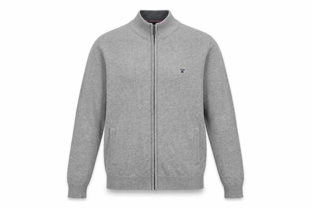 Front view of James Pringle Men’s Grey Cotton Full Zip Jumper M Regular Fit