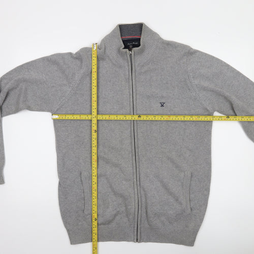 James Pringle Men’s Grey Cotton Full Zip Jumper M Regular Fit