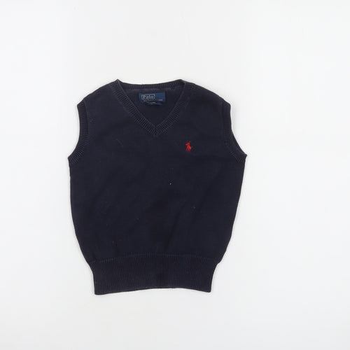 Ralph Lauren Boys Blue Cotton V-Neck Sleeveless Jumper Vest 3 Years
