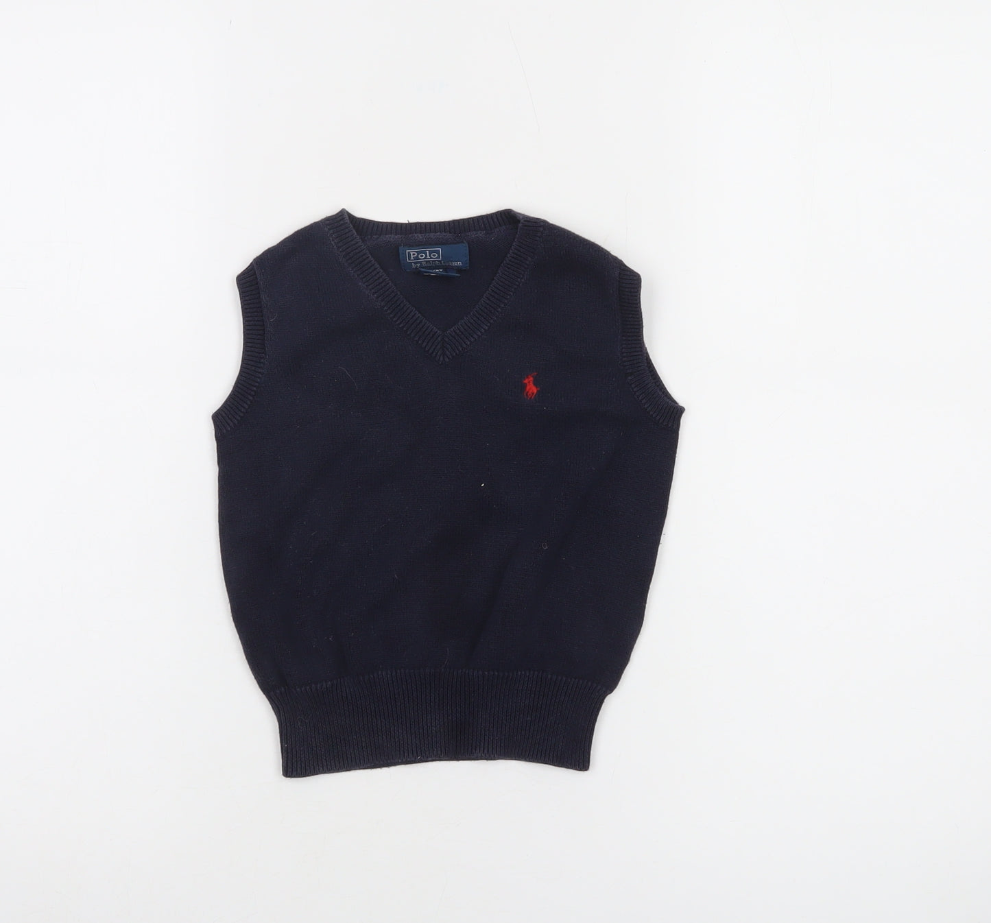 Ralph Lauren Boys Blue Cotton V-Neck Sleeveless Jumper Vest 3 Years