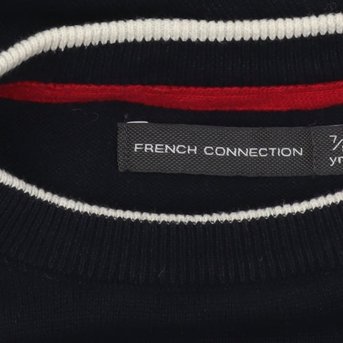 French Connection Boys Navy Blue Crew Neck Cotton Jumper 7-8 Years