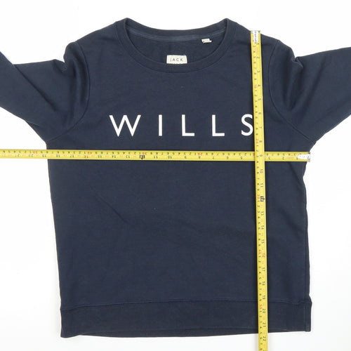 Jack Wills Womens Navy Blue Pullover Sweatshirt UK 12 WILLS Logo Cotton Blend