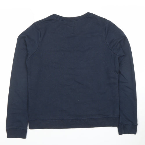 Jack Wills Womens Navy Blue Pullover Sweatshirt UK 12 WILLS Logo Cotton Blend