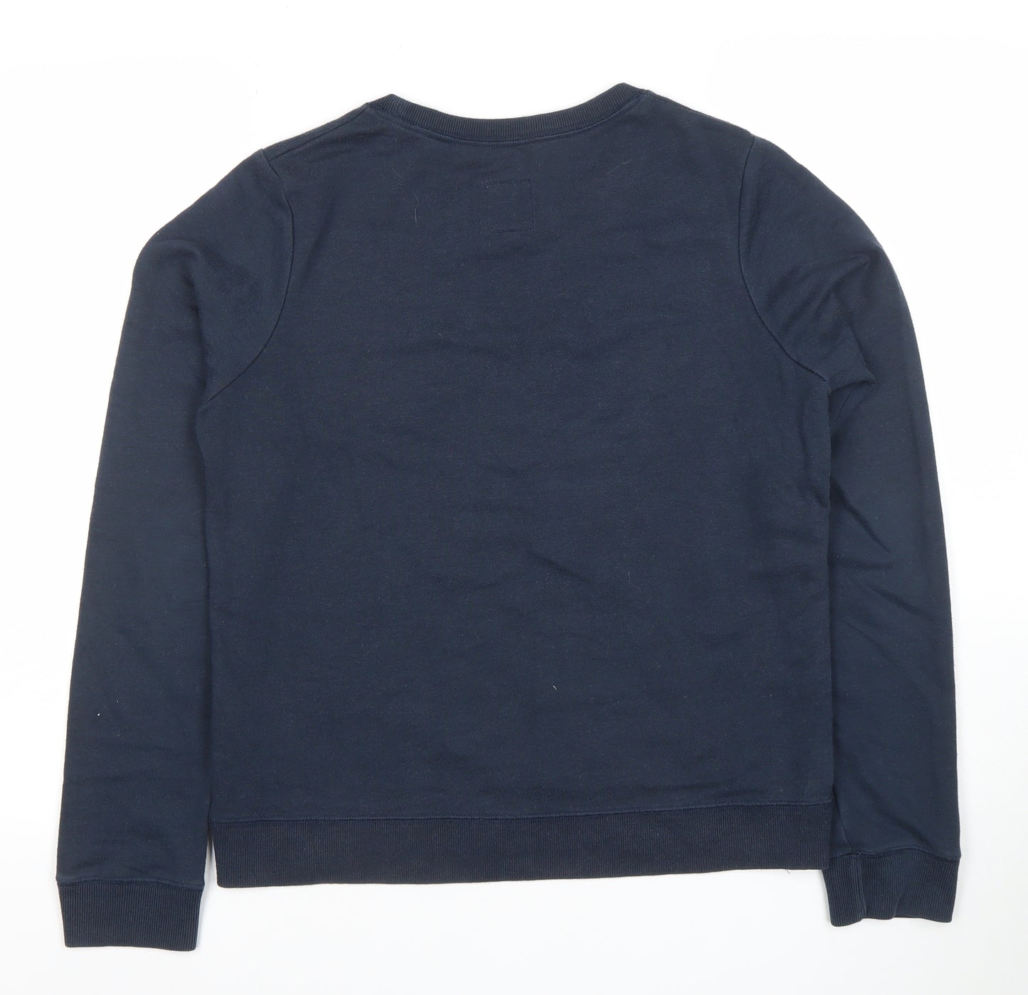 Jack Wills Womens Navy Blue Pullover Sweatshirt UK 12 WILLS Logo Cotton Blend