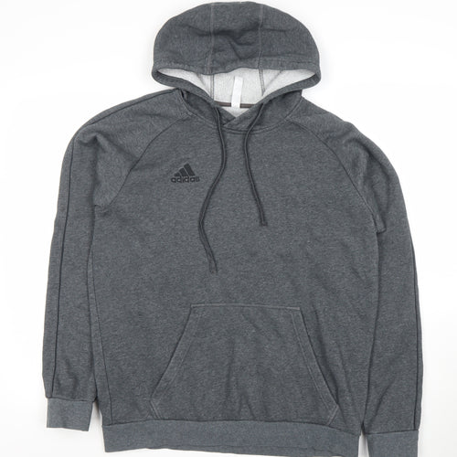 Adidas Men Grey Pullover Hoodie Medium Regular Fit Logo Cotton Blend