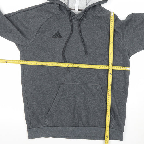Adidas Men Grey Pullover Hoodie Medium Regular Fit Logo Cotton Blend