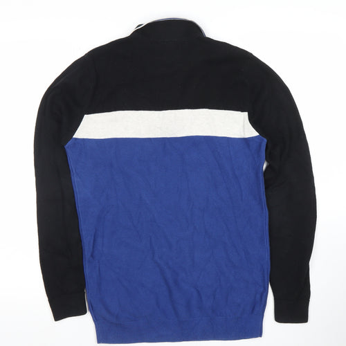 Next Men Blue Black Colour Block Cotton Half Zip Jumper Size S