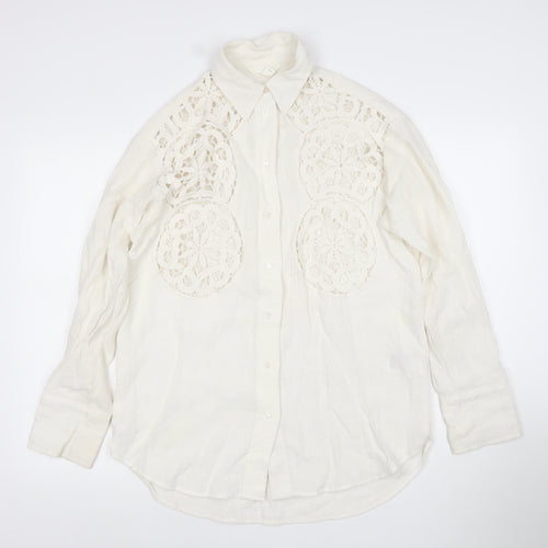 H&M Women’s Ivory Crochet Long Sleeve Button-Up Shirt XS