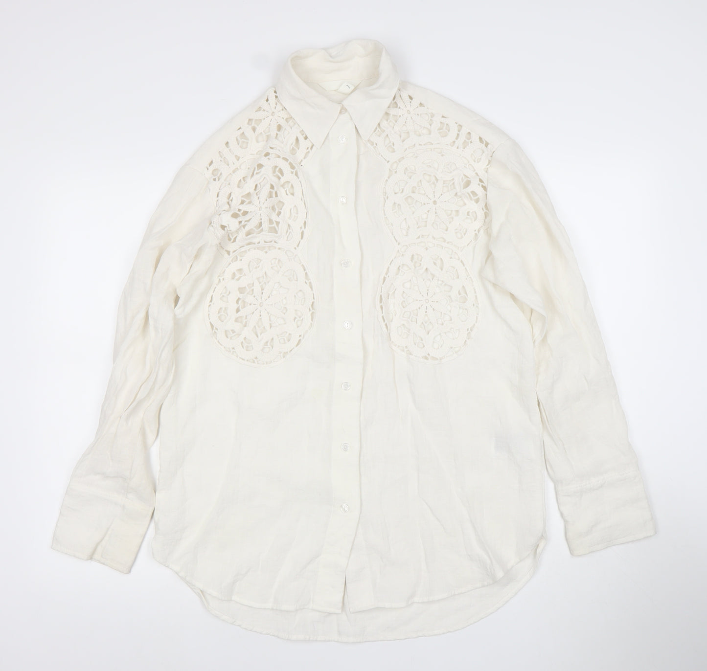 H&M Women’s Ivory Crochet Long Sleeve Button-Up Shirt XS