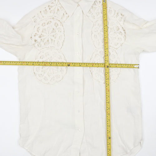 H&M Women’s Ivory Crochet Long Sleeve Button-Up Shirt XS