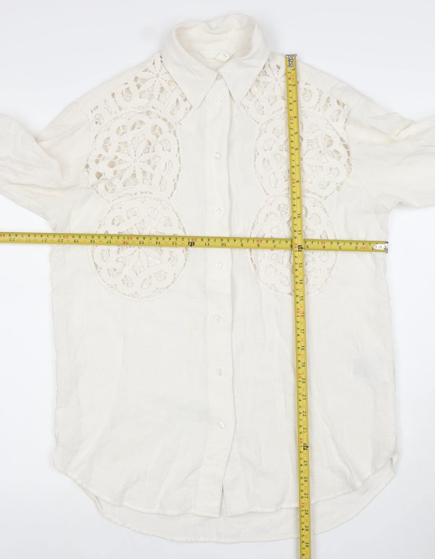H&M Women’s Ivory Crochet Long Sleeve Button-Up Shirt XS