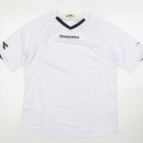 Diadora Men’s White V-Neck Sports Jersey T-Shirt Size L