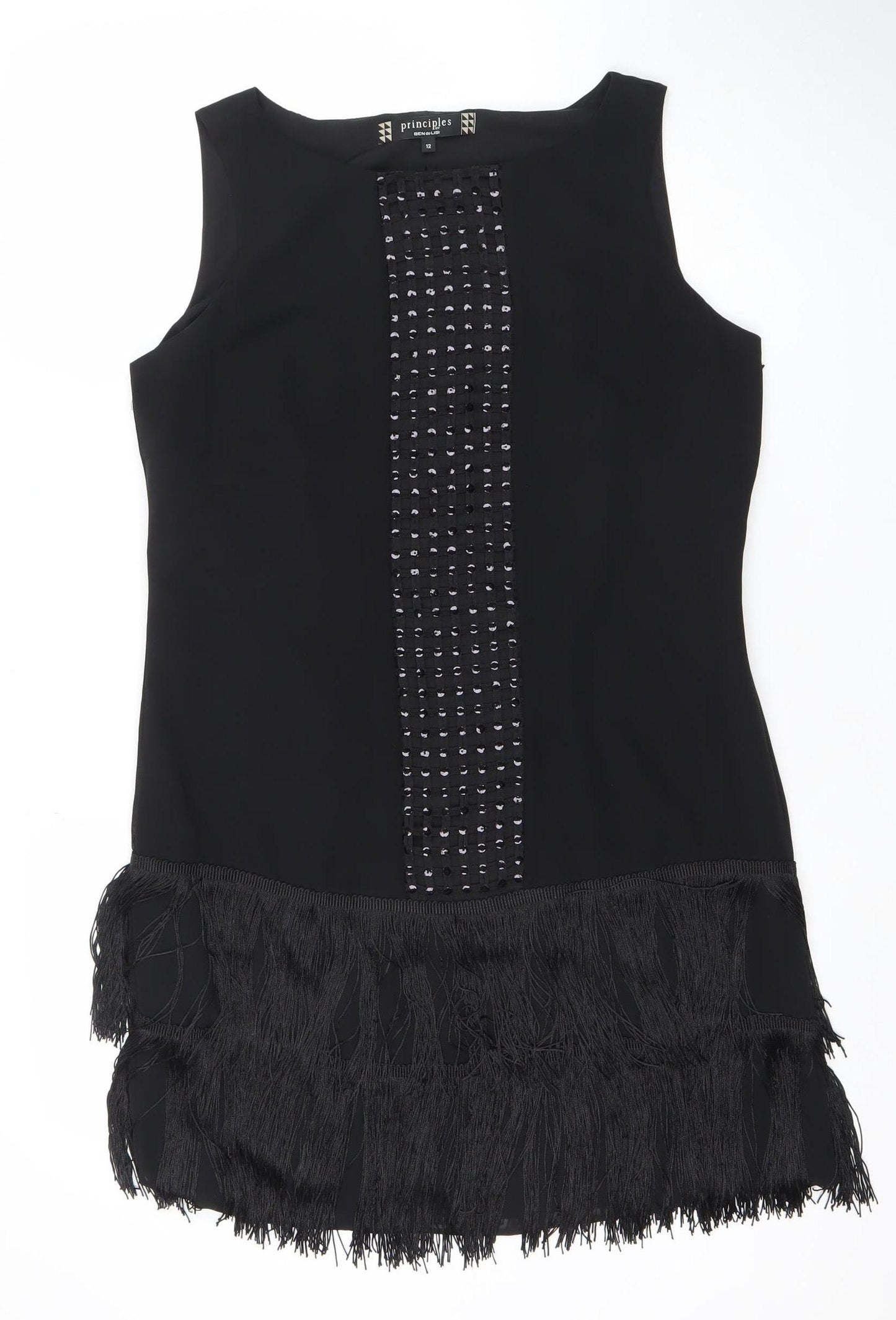 Principles by Ben de Lisi Women's Black Size 12 Fringe Sequin Shift Dress