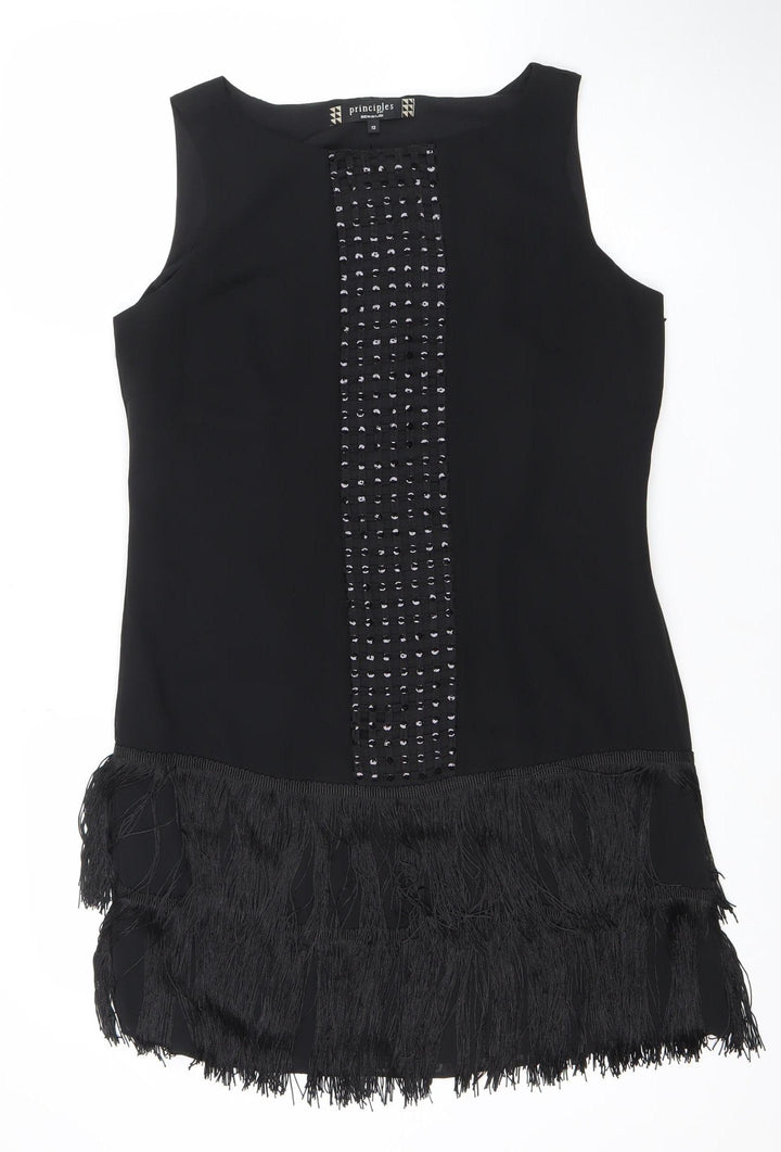 Principles by Ben de Lisi Women's Black Size 12 Fringe Sequin Shift Dress