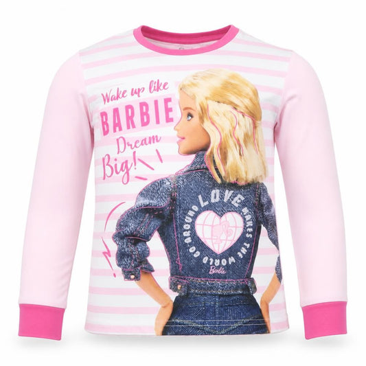 Barbie Girls Pink Long Sleeve Pyjama Top 7-8 Years Graphic Nightwear