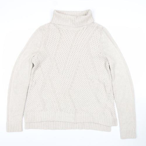 Maine New England Women's Beige Roll Neck Cable-Knit Jumper Size 12