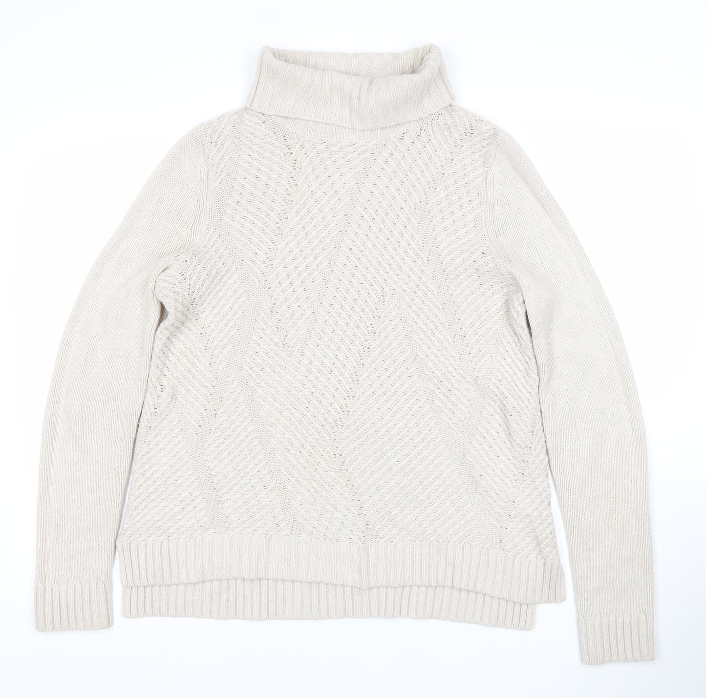 Maine New England Women's Beige Roll Neck Cable-Knit Jumper Size 12