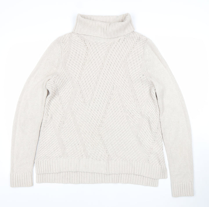 Maine New England Women's Beige Roll Neck Cable-Knit Jumper Size 12