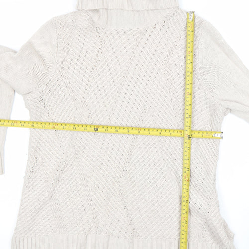 Maine New England Women's Beige Roll Neck Cable-Knit Jumper Size 12