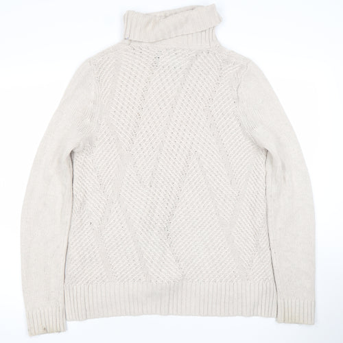 Maine New England Women's Beige Roll Neck Cable-Knit Jumper Size 12