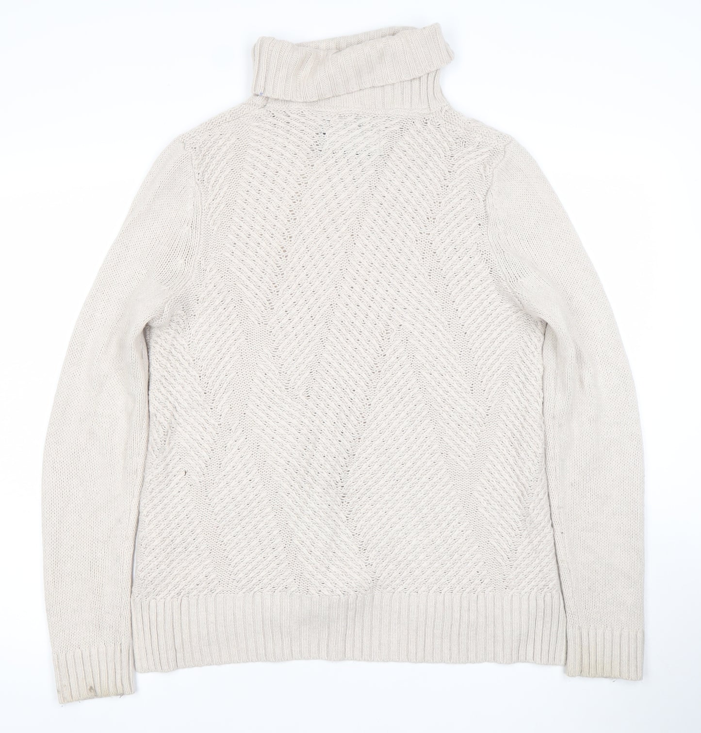 Maine New England Women's Beige Roll Neck Cable-Knit Jumper Size 12