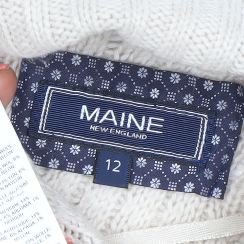 Maine New England Women's Beige Roll Neck Cable-Knit Jumper Size 12