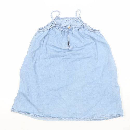 Next Girls Blue Cotton Denim Halter A-Line Summer Dress 7 Years