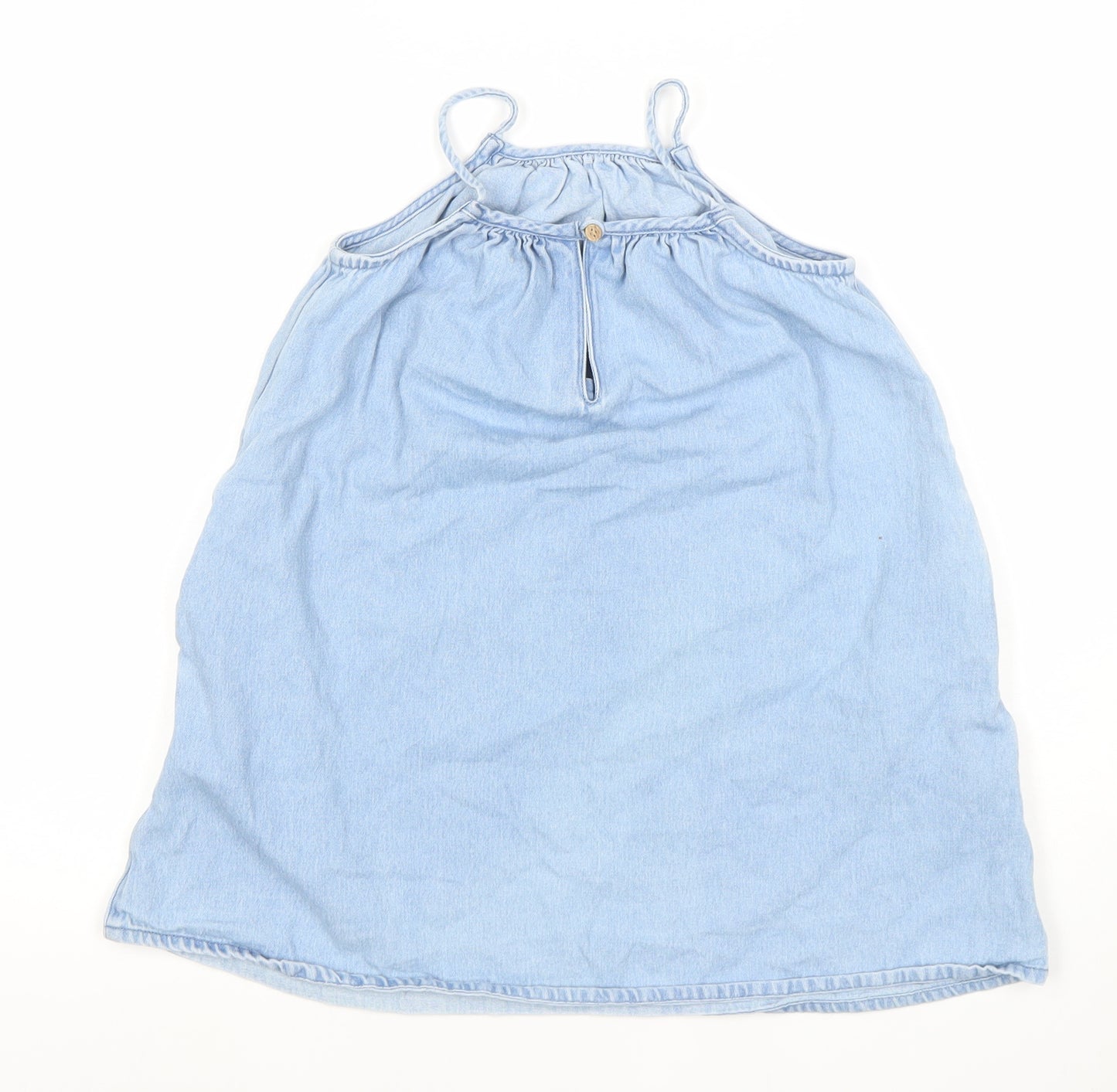 Next Girls Blue Cotton Denim Halter A-Line Summer Dress 7 Years