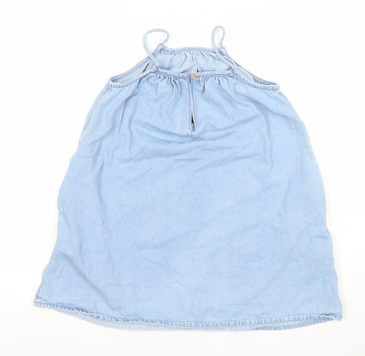 Next Girls Blue Cotton Denim Halter A-Line Summer Dress 7 Years
