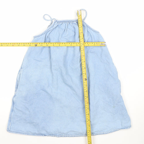 Next Girls Blue Cotton Denim Halter A-Line Summer Dress 7 Years