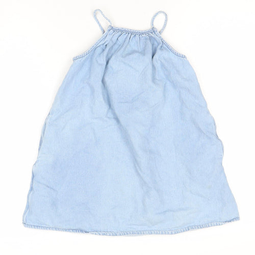 Next Girls Blue Cotton Denim Halter A-Line Summer Dress 7 Years