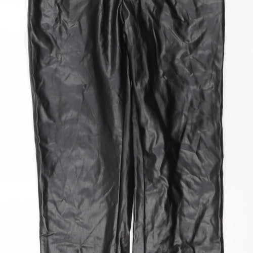 AX Womens Black Faux Leather Belted High Rise Trousers Size 10
