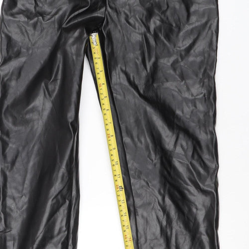 AX Womens Black Faux Leather Belted High Rise Trousers Size 10