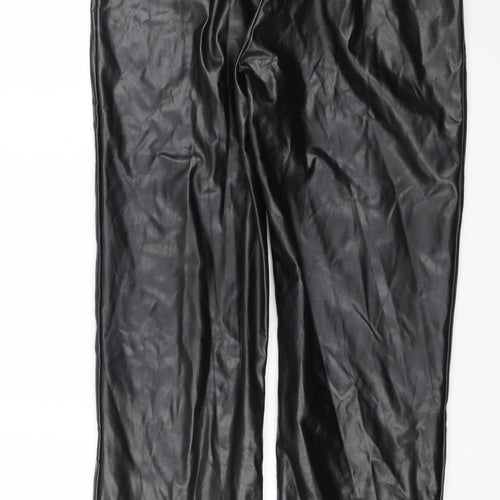 AX Womens Black Faux Leather Belted High Rise Trousers Size 10