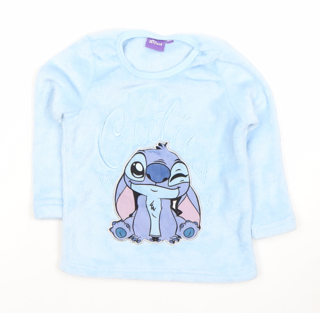 Disney Girls Blue Stitch Fleece Pyjama Top 9-10 Years Cute Winter Nightwear
