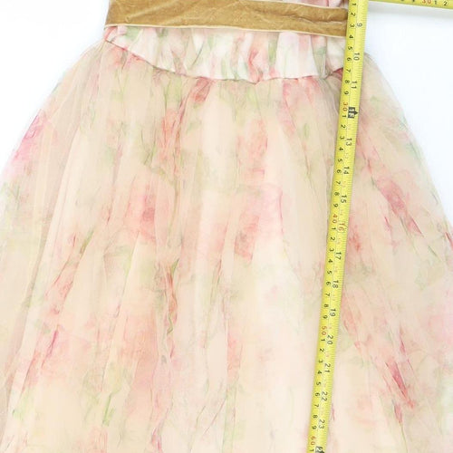 Next Girls Beige Floral Hi-Low Dress 8 Years Fit & Flare Style