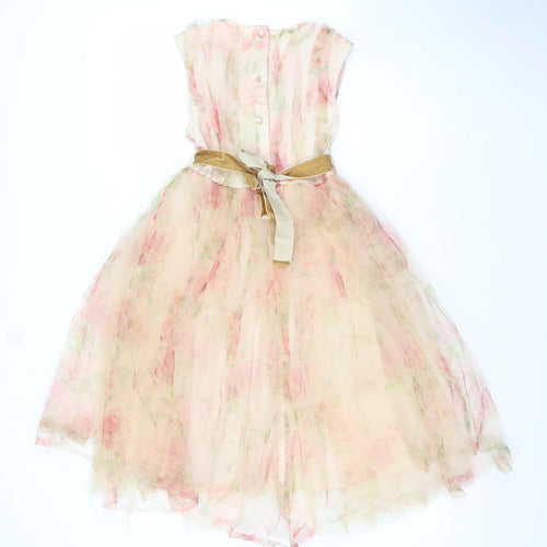 Next Girls Beige Floral Hi-Low Dress 8 Years Fit & Flare Style