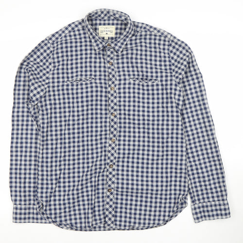 Jack Russell Men's Blue Check Cotton Button-Up Long Sleeve Shirt M