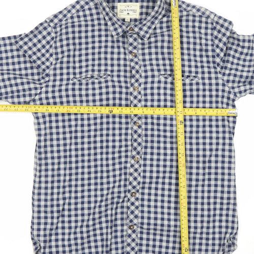 Jack Russell Men's Blue Check Cotton Button-Up Long Sleeve Shirt M
