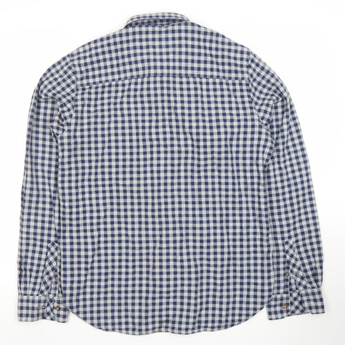 Jack Russell Men's Blue Check Cotton Button-Up Long Sleeve Shirt M