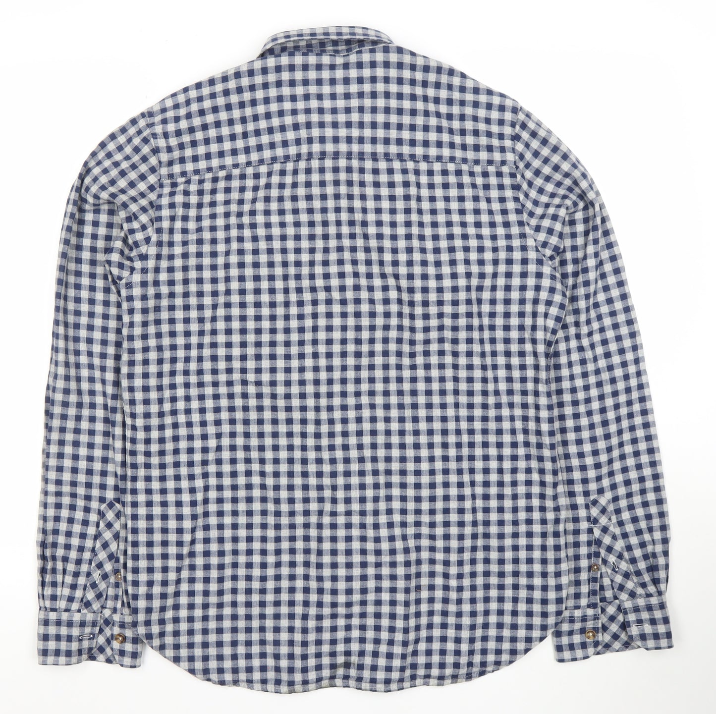 Jack Russell Men's Blue Check Cotton Button-Up Long Sleeve Shirt M