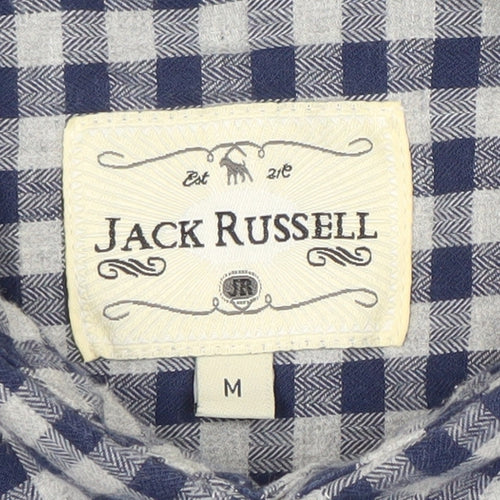 Jack Russell Men's Blue Check Cotton Button-Up Long Sleeve Shirt M
