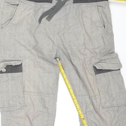 River Island Men’s Grey Cargo Shorts Size 36 W Drawstring Waist 100% Cotton