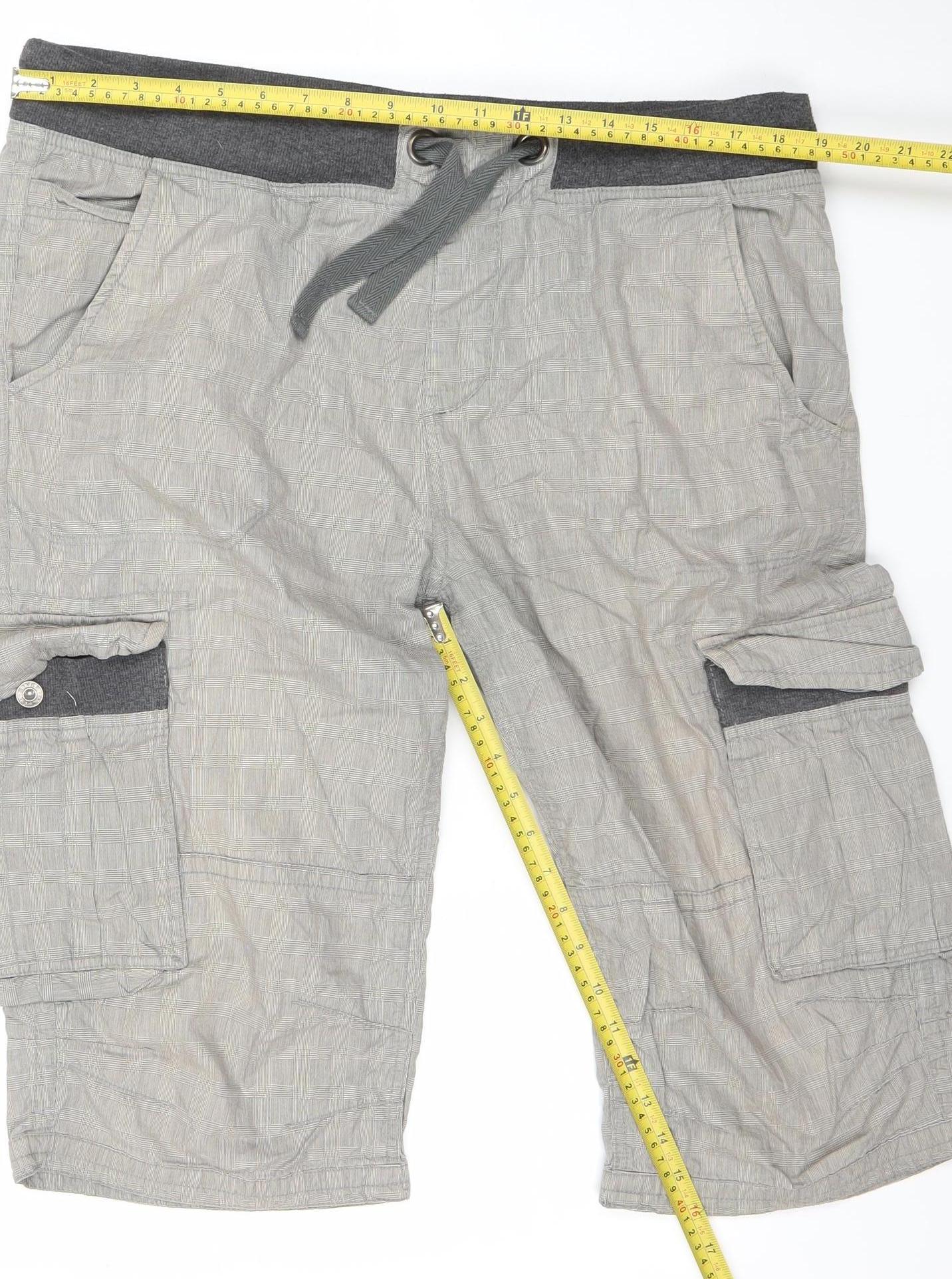 River Island Men’s Grey Cargo Shorts Size 36 W Drawstring Waist 100% Cotton