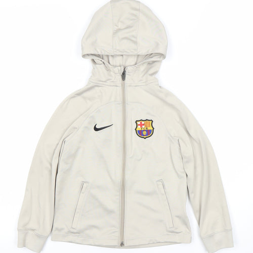 Nike Boys Beige FC Barcelona Full Zip Hoodie Size Small Dri-FIT Sportswear
