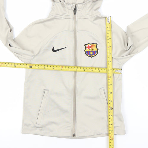 Nike Boys Beige FC Barcelona Full Zip Hoodie Size Small Dri-FIT Sportswear