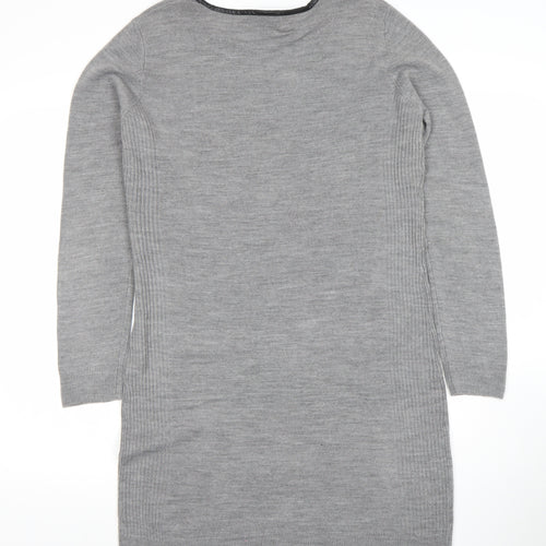 Mysty Women’s Grey Knit Jumper Dress M Long Sleeve Round Neck