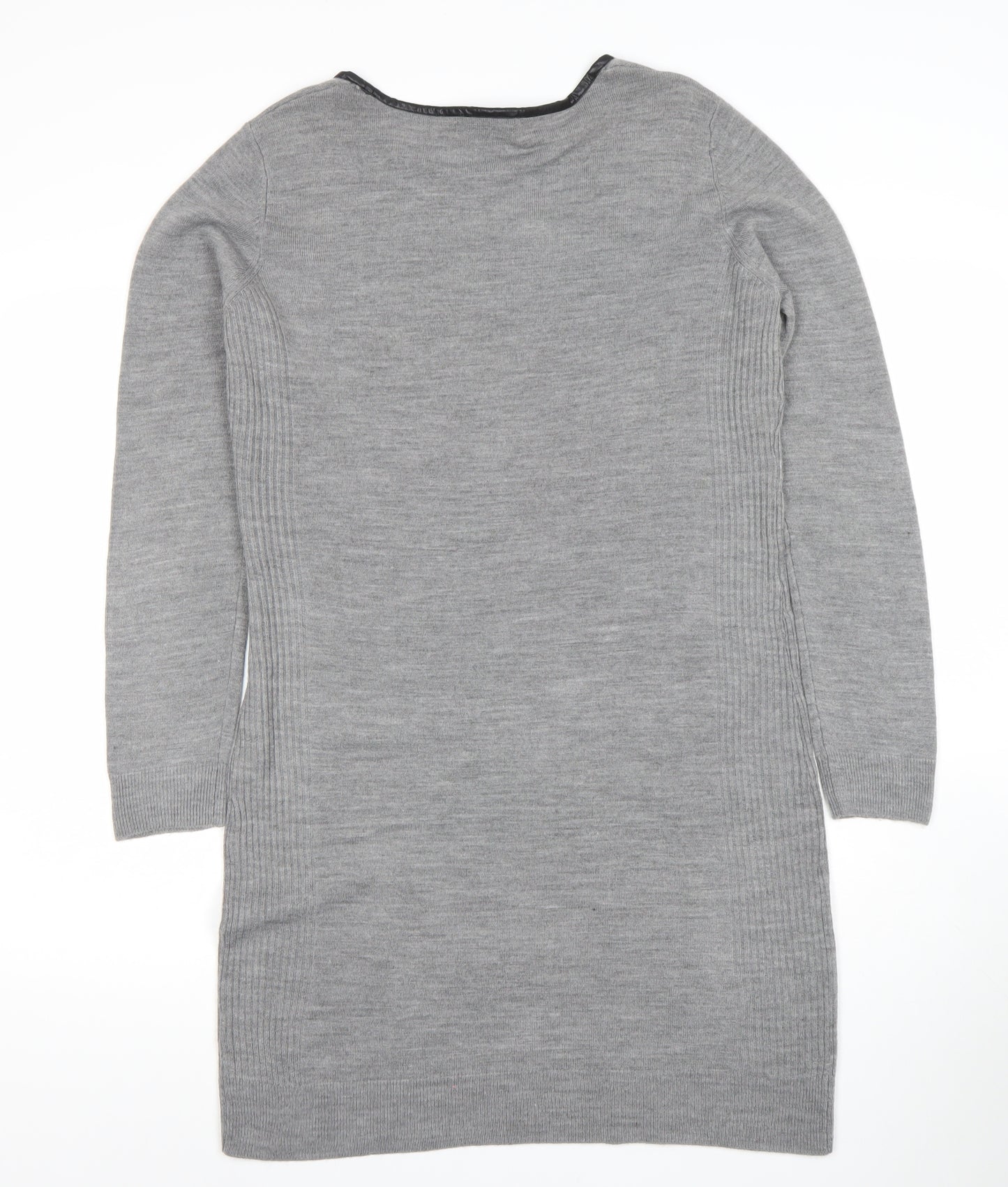 Mysty Women’s Grey Knit Jumper Dress M Long Sleeve Round Neck